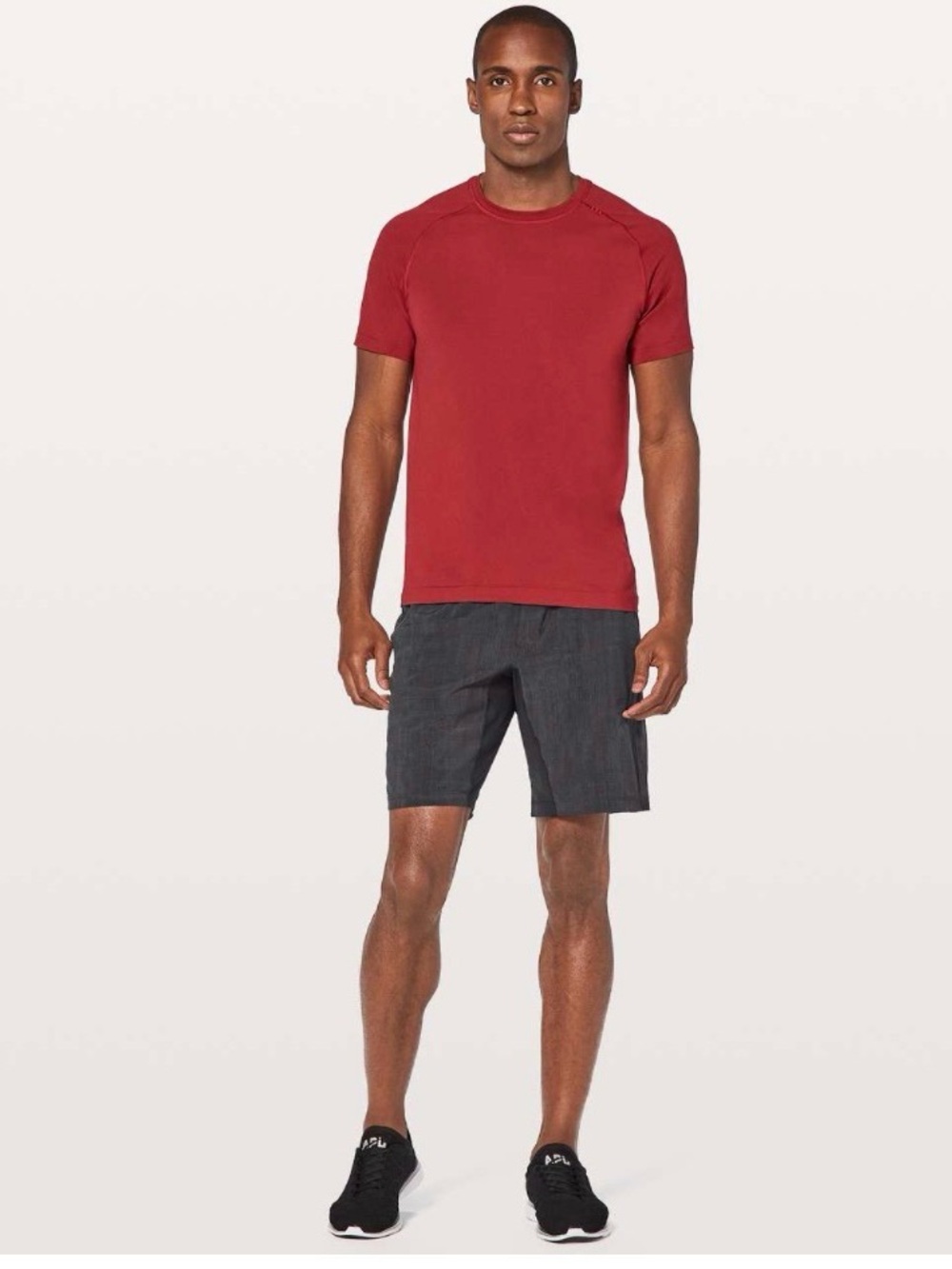 Lululemon T.H.E. Short 9” Linerless Men’s Sz L grid lines deep coal